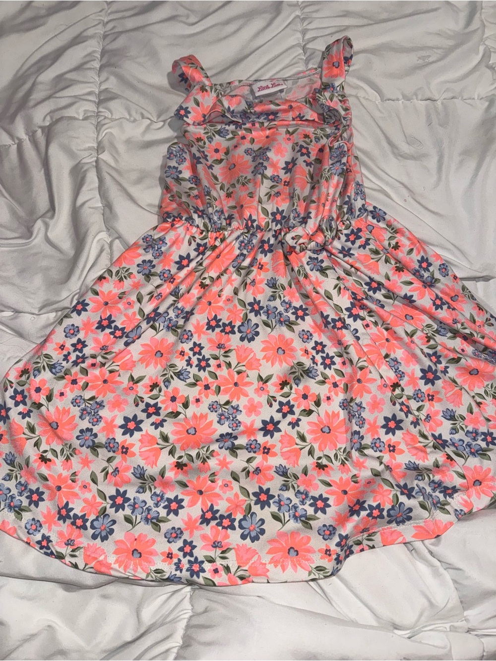 Girls' Sleeveless Coral & Blue Floral Casual Dress